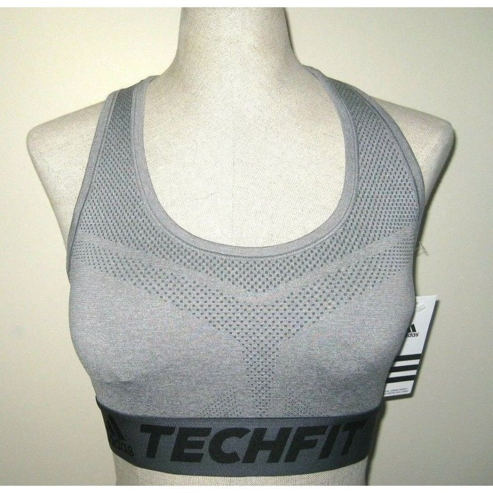 Adidas Women's Techfit Primeknit sports bra Gray Heather Black NWT Small Medium